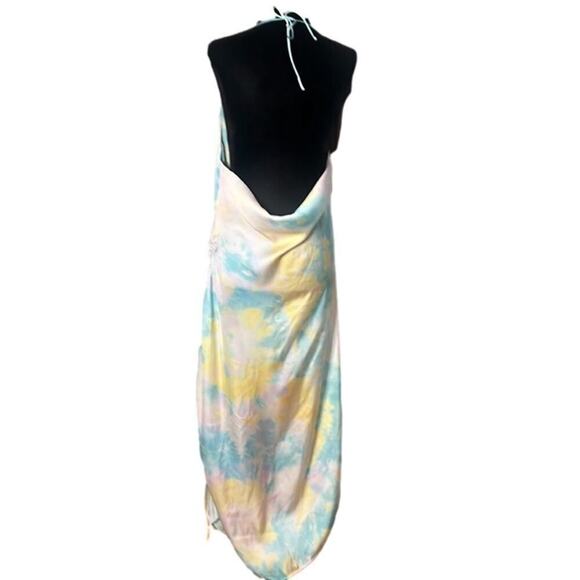ZARA TIE DYE SLIP MIDI RUCHED SIDE DRESS L - Picture 3 of 5